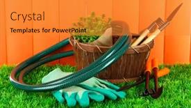  Presentation with garden tools - Cool new PPT layouts with mineral collecting 3d rendering a yellow road sign backdrop and a light blue colored foreground