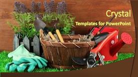  Presentation with garden tools - Presentation theme consisting of garden tools on grass background and a tawny brown colored foreground