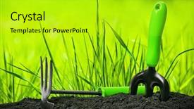 Presentation with garden tools - PPT layouts with garden tools on natural background background and a gold colored foreground