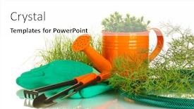  Presentation with garden tools - Slide deck featuring garden tools on white background close-up background and a white colored foreground