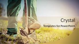  Presentation with plants - PPT theme consisting of gardener digging in a garden background and a lemonade colored foreground