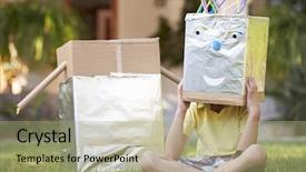  Presentation with robot - Cool new PPT layouts with garden with homemade robot backdrop and a mint green colored foreground