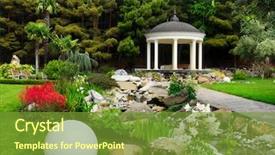  Presentation with garden pond - Colorful PPT theme enhanced with garden with pond in asian backdrop and a tawny brown colored foreground