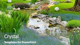  Presentation with garden pond - Audience pleasing PPT theme consisting of garden with pond in asian backdrop and a ocean colored foreground