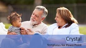  Presentation with baby sitting - Audience pleasing slide set consisting of garden with their baby backdrop and a light blue colored foreground