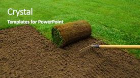  Presentation with roll - PPT theme having gardener applying turf rolls background and a tawny brown colored foreground