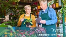  Presentation with inventory - PPT theme having gardener-as-boss-and-young background and a ocean colored foreground