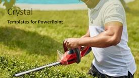 Presentation with clean lines - Theme having gardener-as-he-trims background and a yellow colored foreground