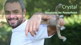  Presentation with shepherd carrying sheep on shoulder - Audience pleasing theme consisting of gardener-carrying-a-rake backdrop and a tawny brown colored foreground