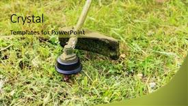  Presentation with close up shot - Slide set featuring gardener cutting grass with lawn background and a yellow colored foreground