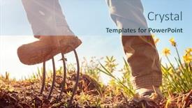  Presentation with garden - Audience pleasing PPT layouts consisting of gardener-digging-with-pitchfork backdrop and a sky blue colored foreground