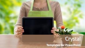  Presentation with green technology - Slides enhanced with gardener holding tablet pc computer background and a coral colored foreground