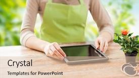  Presentation with green technology - Cool new presentation theme with gardener holding tablet pc computer backdrop and a lemonade colored foreground