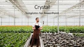  Presentation with green thumb garden - Amazing slide deck having gardener in apron holding folder backdrop and a  colored foreground