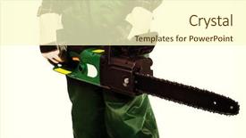  Presentation with chainsaw - Colorful slides enhanced with gardener in uniform holding chainsaw backdrop and a cream colored foreground