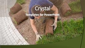  Presentation with lawn and garden - PPT layouts consisting of gardener installing natural grass turfs background and a tawny brown colored foreground