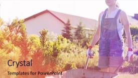  Presentation with nursery plant - Colorful presentation theme enhanced with gardener pushing wheelbarrow at plant backdrop and a coral colored foreground