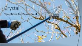  Presentation with maintenance - PPT theme having gardener-using-telescopic-pruning-shears background and a light blue colored foreground