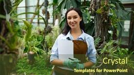  Presentation with plants growing - Slide set with gardener-working-in-greenhouse-growing background and a tawny brown colored foreground