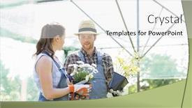  Presentation with flower pots - Cool new slide deck with gardeners discussing over flower pots at greenhouse backdrop and a white colored foreground