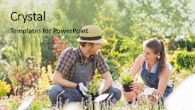  Presentation with nursery plant - Amazing slide set having gardeners talking while gardening at plant nursery backdrop and a mint green colored foreground