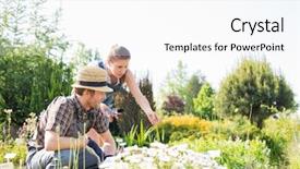  Presentation with nursery plant - Colorful presentation enhanced with gardeners working at plant nursery backdrop and a  colored foreground
