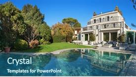  Presentation with architecture - Beautiful presentation theme featuring gardenhouse - architecture beautiful house with pool backdrop and a ocean colored foreground