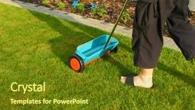  Presentation with fertilizer production - Slide deck featuring gardening - fertilizer spreader for small background and a tawny brown colored foreground