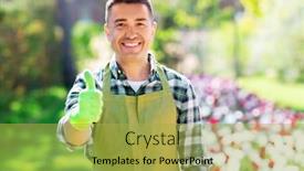  Presentation with apron gardening - Colorful presentation design enhanced with gardening-and-people-concept-happy backdrop and a yellow colored foreground