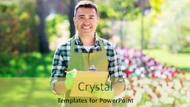  Presentation with apron gardening - PPT theme having gardening-and-people-concept-happy background and a yellow colored foreground