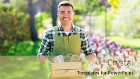  Presentation with apron gardening - PPT theme enhanced with gardening-and-people-concept-happy background and a yellow colored foreground