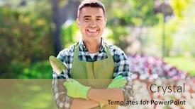  Presentation with apron gardening - Amazing slide set having gardening-and-people-concept-happy backdrop and a coral colored foreground
