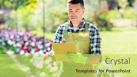  Presentation with apron gardening - Audience pleasing presentation design consisting of gardening-and-people-concept-happy backdrop and a yellow colored foreground