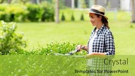  Presentation with young happy people smiling - PPT layouts with gardening-and-people-concept-happy background and a yellow colored foreground