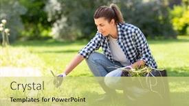  Presentation with gardening - Amazing slides having gardening-and-people-concept-happy backdrop and a blonde colored foreground