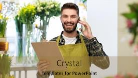  Presentation with apron gardening - PPT theme consisting of gardening-and-people-concept-happy background and a gold colored foreground