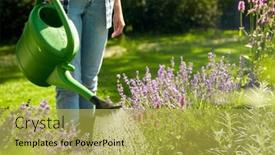  Presentation with gardening - Audience pleasing slide set consisting of gardening-and-people-concept-young backdrop and a yellow colored foreground