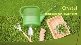  Presentation with summer flowers - Slide set enhanced with gardening-concept-watering-can-garden background and a tawny brown colored foreground