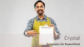  Presentation with apron gardening - Audience pleasing presentation design consisting of gardening-farming-and-people-concept backdrop and a light gray colored foreground