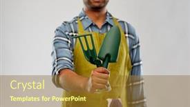  Presentation with apron gardening - Cool new PPT theme with gardening-farming-and-people-concept backdrop and a tawny brown colored foreground