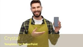  Presentation with apron gardening - Cool new PPT theme with gardening-farming-and-people-concept backdrop and a tawny brown colored foreground