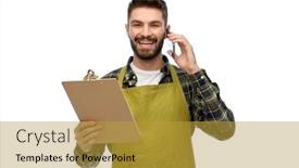  Presentation with apron gardening - Colorful PPT layouts enhanced with gardening-farming-and-people-concept backdrop and a gold colored foreground