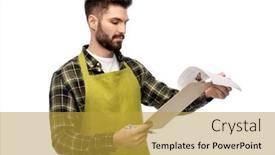  Presentation with apron gardening - Theme with gardening-farming-and-people-concept background and a gold colored foreground