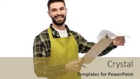  Presentation with apron gardening - Audience pleasing theme consisting of gardening-farming-and-people-concept backdrop and a gold colored foreground