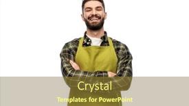  Presentation with apron gardening - PPT theme with gardening-farming-and-people-concept background and a tawny brown colored foreground