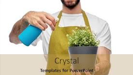  Presentation with apron gardening - Slides enhanced with gardening-farming-and-people-concept background and a gold colored foreground