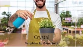  Presentation with apron gardening - Amazing PPT theme having gardening-farming-and-people-concept backdrop and a gold colored foreground