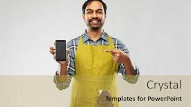  Presentation with apron gardening - Slide set consisting of gardening-farming-and-technology-concept background and a yellow colored foreground