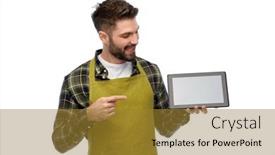  Presentation with apron gardening - Colorful slide set enhanced with gardening-farming-and-technology-concept backdrop and a gold colored foreground