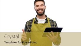  Presentation with apron gardening - Beautiful PPT layouts featuring gardening-farming-and-technology-concept backdrop and a gold colored foreground